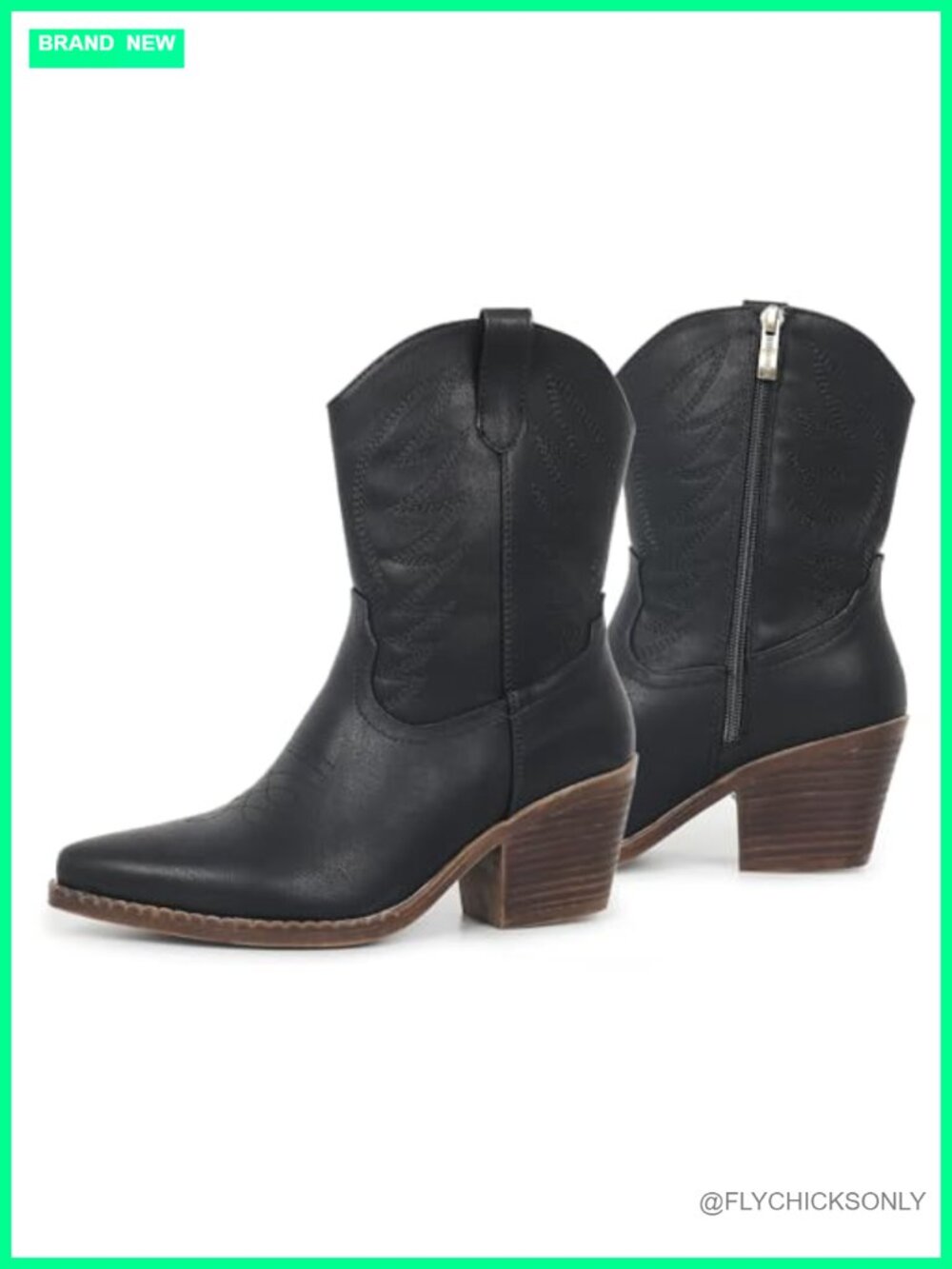 Womens Ankle Cowgirl Boots Pointed Toe Faux Leather Western Booties